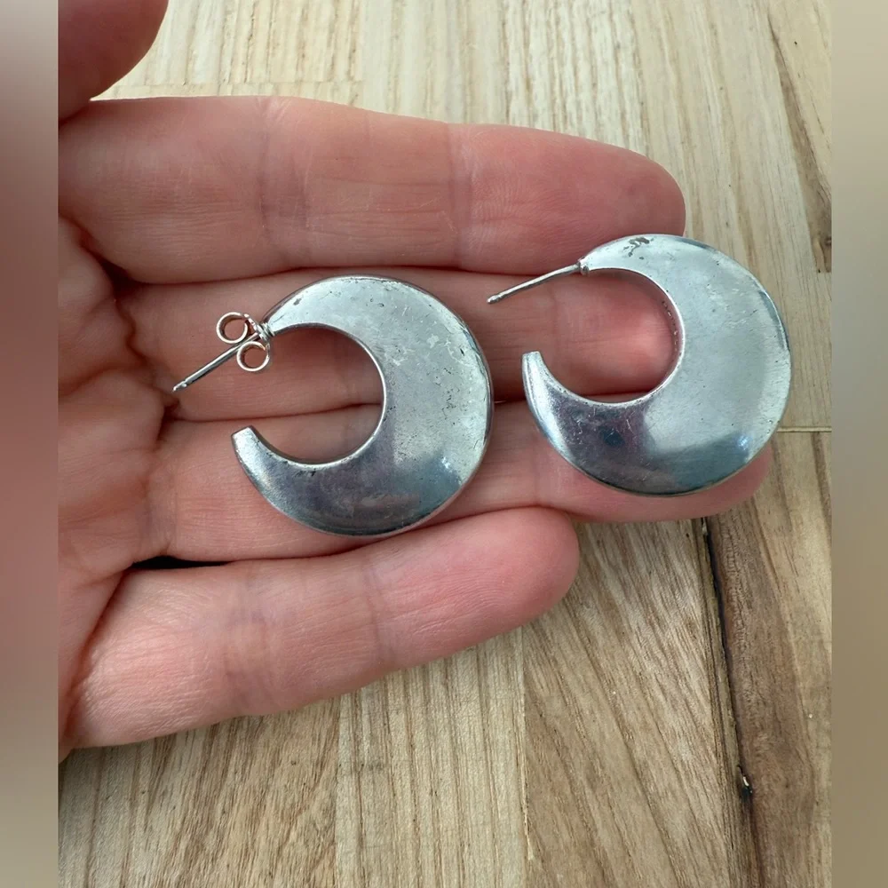925 Sterling silver crescent hoop earrings on posts